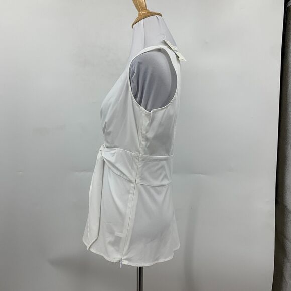 New York & Company Blouse Womens 4 White Tie Waist Surplice Sleeveless Stretch - Picture 5 of 14
